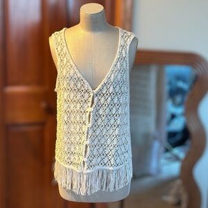 Vintage Boomerang Women’s Knit/Crochet Western Boho Style Vest with Fringe